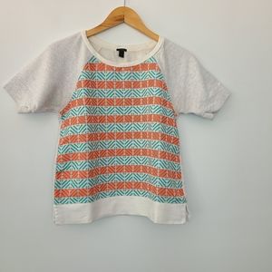 J. Crew Paneled Sweatshirt Top Coral Green And Gray Short Sleeve Size Sma…